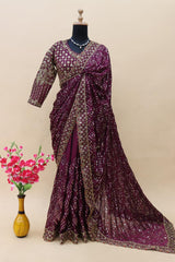 Party Wear Kasturi Silk Purple Color Designer Saree Party Wear Kasturi Silk Purple Color Designer Saree