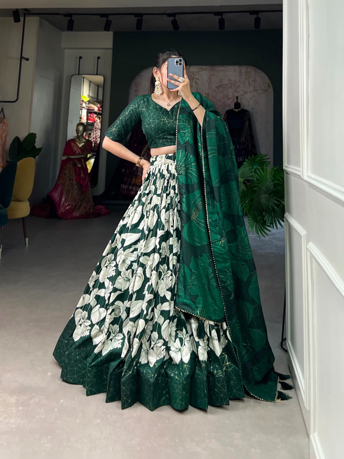 Occasion wear Leaf Design Green Color Lehenga Choli RangVastra