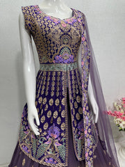 Marvelous Georgette Stitch Work Purple Lehenga With Top Marvelous Georgette Stitch Work Purple Lehenga With Top