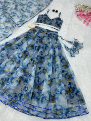 Peaceful Blue Color Organza Digital Printed Lehenga Choli Peaceful Blue Color Organza Digital Printed Lehenga Choli