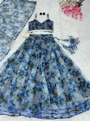 Peaceful Blue Color Organza Digital Printed Lehenga Choli Peaceful Blue Color Organza Digital Printed Lehenga Choli