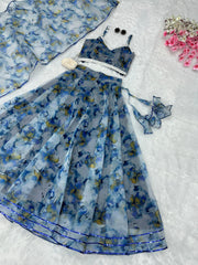 Peaceful Blue Color Organza Digital Printed Lehenga Choli Peaceful Blue Color Organza Digital Printed Lehenga Choli