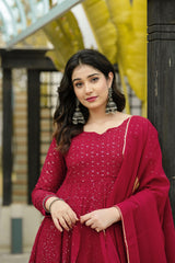 Occasion Wear Embroidery Work Red Color Gown With Duppatta Occasion Wear Embroidery Work Red Color Gown With Duppatta