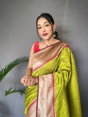Fashionable Paithani Silk Perrot Zari Weaving Work Saree Fashionable Paithani Silk Perrot Zari Weaving Work Saree