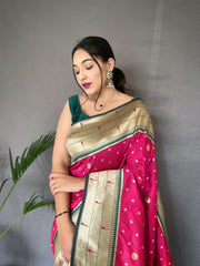 Fashionable Paithani Silk Pink Zari Weaving Work Saree Fashionable Paithani Silk Pink Zari Weaving Work Saree