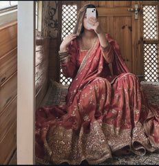 Flattering Orange Color Heavy Sequence Work Sharara Suit Flattering Orange Color Heavy Sequence Work Sharara Suit