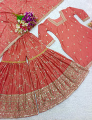 Flattering Orange Color Heavy Sequence Work Sharara Suit Flattering Orange Color Heavy Sequence Work Sharara Suit
