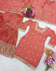 Flattering Orange Color Heavy Sequence Work Sharara Suit Flattering Orange Color Heavy Sequence Work Sharara Suit