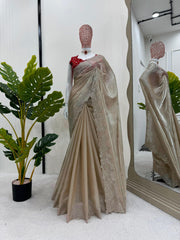 Presenting Jimmy Chu Beige Color Sequence Work Saree Presenting Jimmy Chu Beige Color Sequence Work Saree
