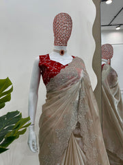 Presenting Jimmy Chu Beige Color Sequence Work Saree Presenting Jimmy Chu Beige Color Sequence Work Saree