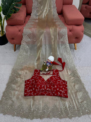 Presenting Jimmy Chu Beige Color Sequence Work Saree Presenting Jimmy Chu Beige Color Sequence Work Saree