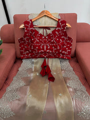 Presenting Jimmy Chu Beige Color Sequence Work Saree Presenting Jimmy Chu Beige Color Sequence Work Saree