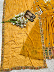 Pretty Embroidery Work Yellow Georgette Anarkali Gown Pretty Embroidery Work Yellow Georgette Anarkali Gown