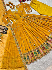 Pretty Embroidery Work Yellow Georgette Anarkali Gown Pretty Embroidery Work Yellow Georgette Anarkali Gown