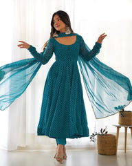 Graceful Georgette Leheriya Print Anarkali Sky Blue Color Gown With Dupatta Graceful Georgette Leheriya Print Anarkali Sky Blue Color Gown With Dupatta