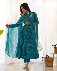 Graceful Georgette Leheriya Print Anarkali Sky Blue Color Gown With Dupatta Graceful Georgette Leheriya Print Anarkali Sky Blue Color Gown With Dupatta