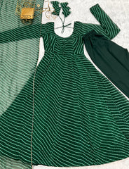 Graceful Georgette Leheriya Print Anarkali Green Color Gown With Dupatta Graceful Georgette Leheriya Print Anarkali Green Color Gown With Dupatta