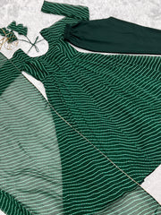 Graceful Georgette Leheriya Print Anarkali Green Color Gown With Dupatta Graceful Georgette Leheriya Print Anarkali Green Color Gown With Dupatta