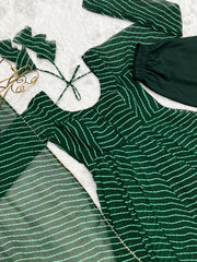 Graceful Georgette Leheriya Print Anarkali Green Color Gown With Dupatta Graceful Georgette Leheriya Print Anarkali Green Color Gown With Dupatta