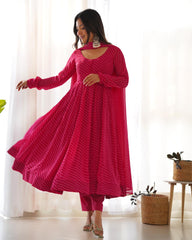 Graceful Georgette Leheriya Print Anarkali Pink Color Gown With Dupatta Graceful Georgette Leheriya Print Anarkali Pink Color Gown With Dupatta