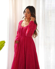Graceful Georgette Leheriya Print Anarkali Pink Color Gown With Dupatta Graceful Georgette Leheriya Print Anarkali Pink Color Gown With Dupatta