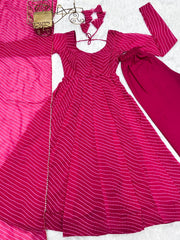 Graceful Georgette Leheriya Print Anarkali Pink Color Gown With Dupatta Graceful Georgette Leheriya Print Anarkali Pink Color Gown With Dupatta
