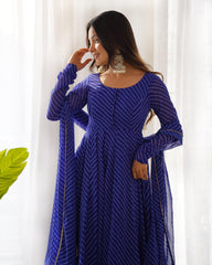 Graceful Georgette Leheriya Print Anarkali Blue Color Gown With Dupatta Graceful Georgette Leheriya Print Anarkali Blue Color Gown With Dupatta