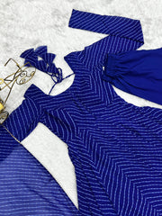 Graceful Georgette Leheriya Print Anarkali Blue Color Gown With Dupatta Graceful Georgette Leheriya Print Anarkali Blue Color Gown With Dupatta