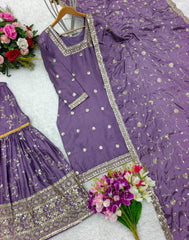 Flattering Lavender Color Heavy Sequence Work Sharara Suit Flattering Lavender Color Heavy Sequence Work Sharara Suit