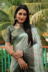 Delightful Green Border With Pista Color Kanjivaram Silk Saree Delightful Green Border With Pista Color Kanjivaram Silk Saree