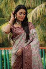 Delightful Maroon Border With Grey Color Kanjivaram Silk Saree Delightful Maroon Border With Grey Color Kanjivaram Silk Saree