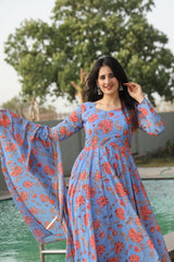 Captivating Georgette Light Blue Color Digital Print Anarkali Suit Captivating Georgette Light Blue Color Digital Print Anarkali Suit