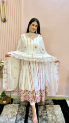 Fashionable Multi Embroidery Work White Color Suit Fashionable Multi Embroidery Work White Color Suit