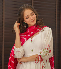 Marvelous White Color Multi Embroidery Butta Work Anarkali Suit Marvelous White Color Multi Embroidery Butta Work Anarkali Suit