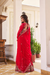 Function Wear Sequence Work Red Color Georgette Lehenga Choli Function Wear Sequence Work Red Color Georgette Lehenga Choli