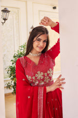 Function Wear Sequence Work Red Color Georgette Lehenga Choli Function Wear Sequence Work Red Color Georgette Lehenga Choli