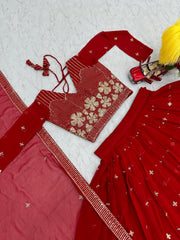 Function Wear Sequence Work Red Color Georgette Lehenga Choli Function Wear Sequence Work Red Color Georgette Lehenga Choli