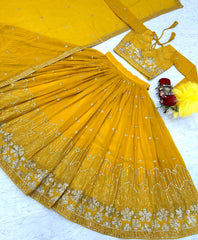 Function Wear Sequence Work Yellow Color Georgette Lehenga Choli Function Wear Sequence Work Yellow Color Georgette Lehenga Choli
