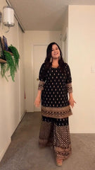 Georgette Thread Work Black Color Beautiful Sharara Suit Georgette Thread Work Black Color Beautiful Sharara Suit