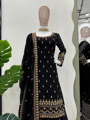 Georgette Thread Work Black Color Beautiful Sharara Suit Georgette Thread Work Black Color Beautiful Sharara Suit