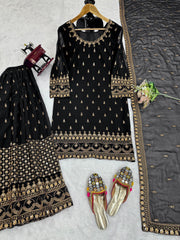 Georgette Thread Work Black Color Beautiful Sharara Suit Georgette Thread Work Black Color Beautiful Sharara Suit