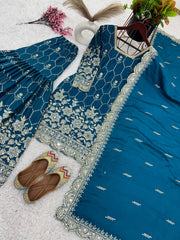 Shining Gorgeous Sequence Work Teal Blue Color Silk Sharara Suit Shining Gorgeous Sequence Work Teal Blue Color Silk Sharara Suit