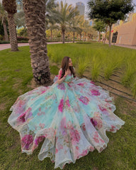 Beautiful Flower Print Sky Blue Organza Silk Lehenga Choli Beautiful Flower Print Sky Blue Organza Silk Lehenga Choli