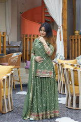 Trendy Georgette Sequence Work Heavy Green Color Sharara Suit Trendy Georgette Sequence Work Heavy Green Color Sharara Suit