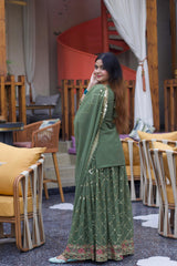 Trendy Georgette Sequence Work Heavy Green Color Sharara Suit Trendy Georgette Sequence Work Heavy Green Color Sharara Suit