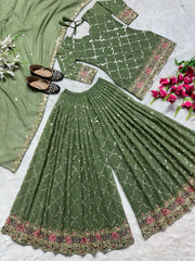 Trendy Georgette Sequence Work Heavy Green Color Sharara Suit Trendy Georgette Sequence Work Heavy Green Color Sharara Suit