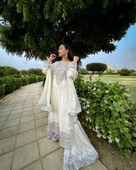 Awesome Embroidery Sequence Work White Color Sharara Suit Awesome Embroidery Sequence Work White Color Sharara Suit