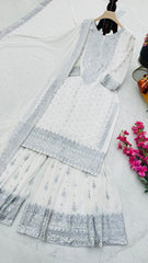 Awesome Embroidery Sequence Work White Color Sharara Suit Awesome Embroidery Sequence Work White Color Sharara Suit