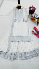 Awesome Embroidery Sequence Work White Color Sharara Suit Awesome Embroidery Sequence Work White Color Sharara Suit