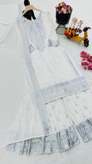 Awesome Embroidery Sequence Work White Color Sharara Suit Awesome Embroidery Sequence Work White Color Sharara Suit